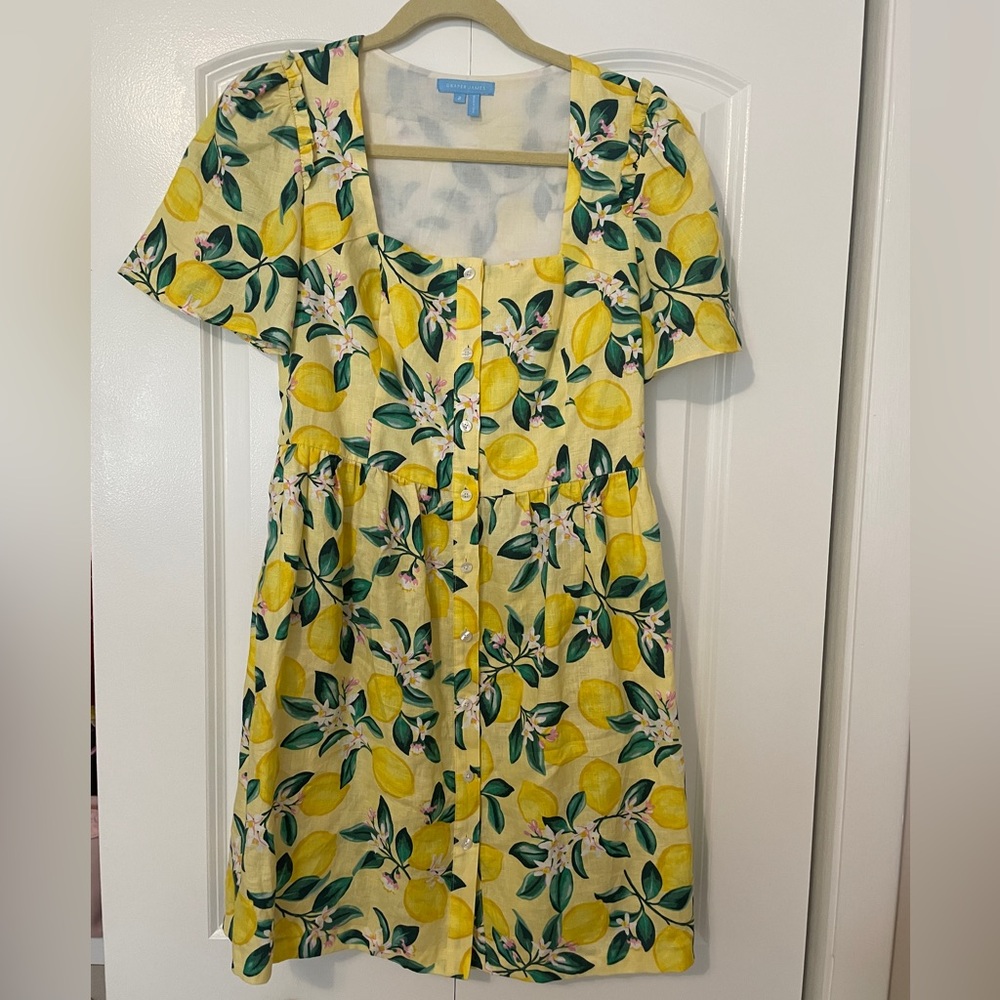 Draper James Yellow Lemon Print Midi Dress